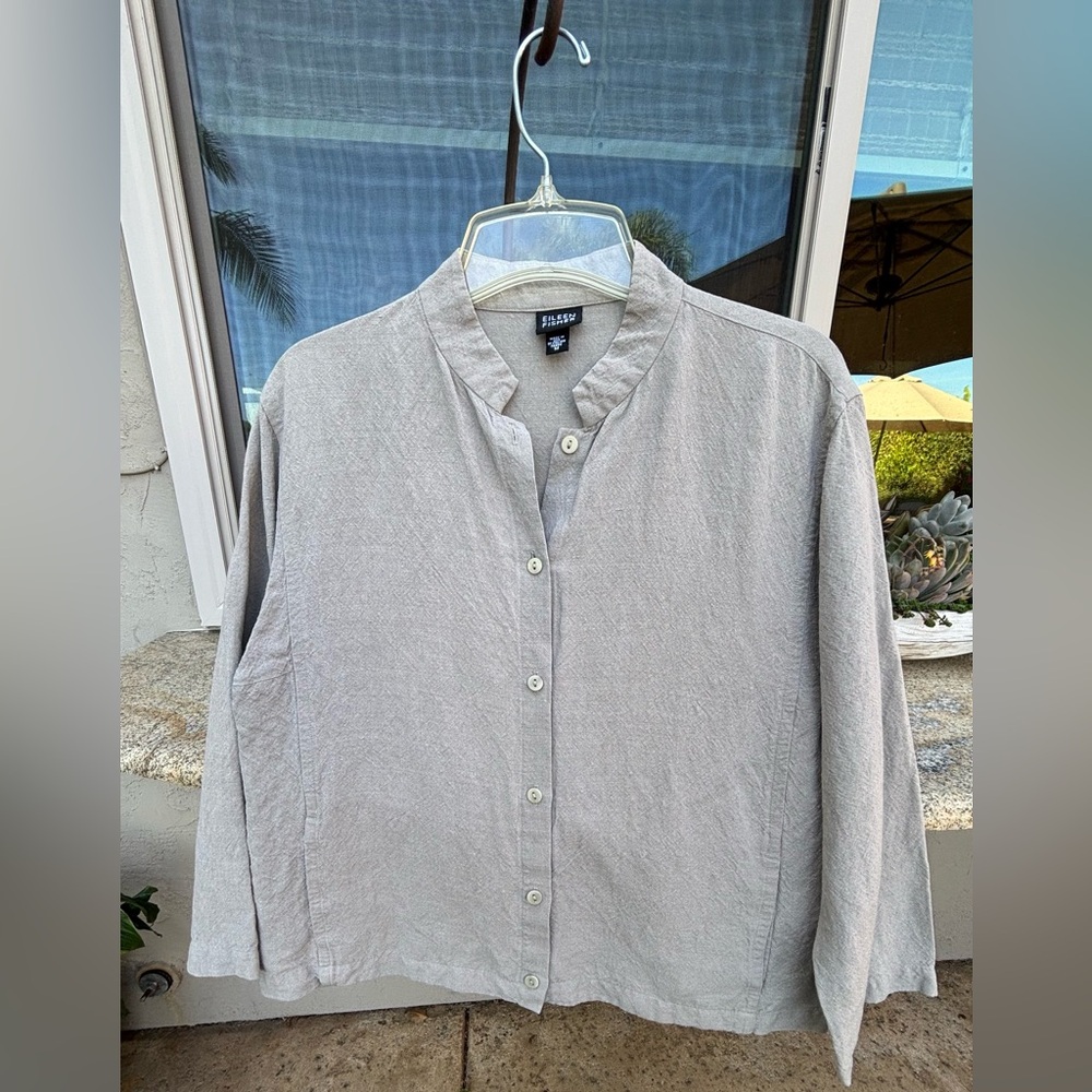 Eileen Fisher Beige Italian Linen Shirt Jacket